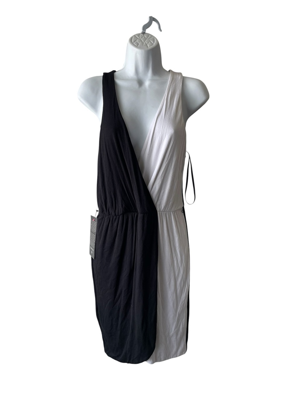 bebe One-Shoulder Black & White Wrap Dress